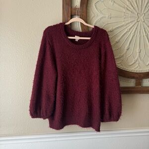A New Day brand Women's Burgundy balloon sleeve eyelash sweater size XXL